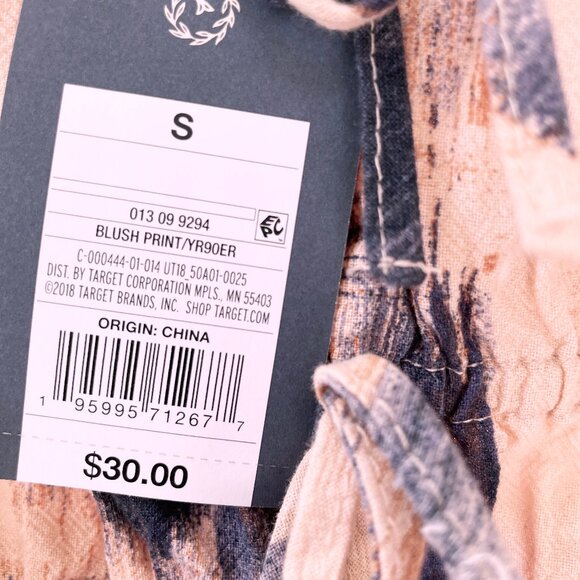 Universal Thread Small Navy Blue Pink Peach Dress Cotton Pockets Puff Sleeves - Picture 6 of 15